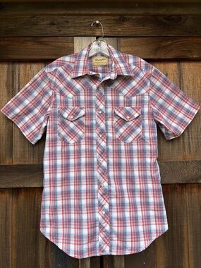 Wrangler Red White and Blue Plaid Short Sleeve Western Shirt